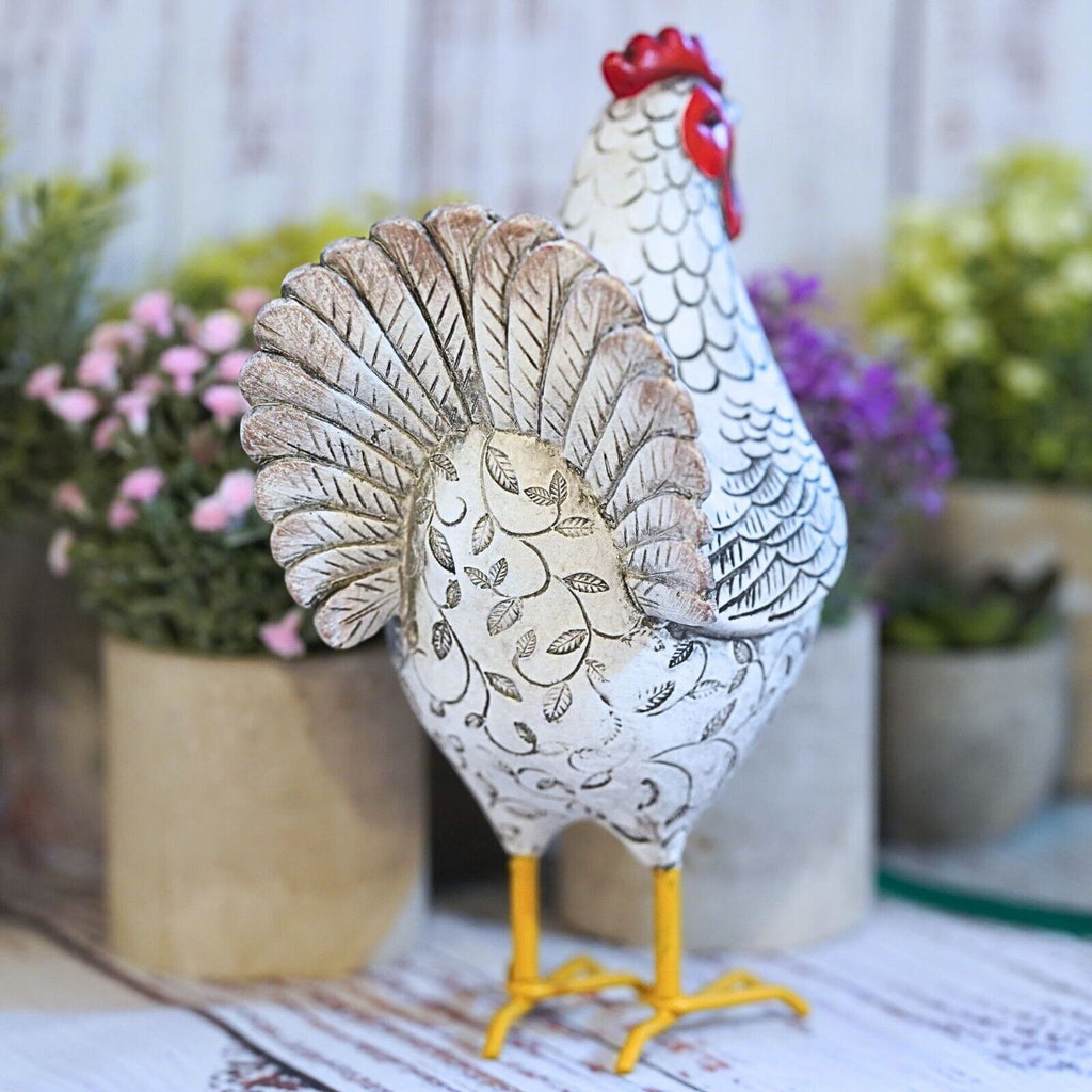 Cockerel Resin Statue White
