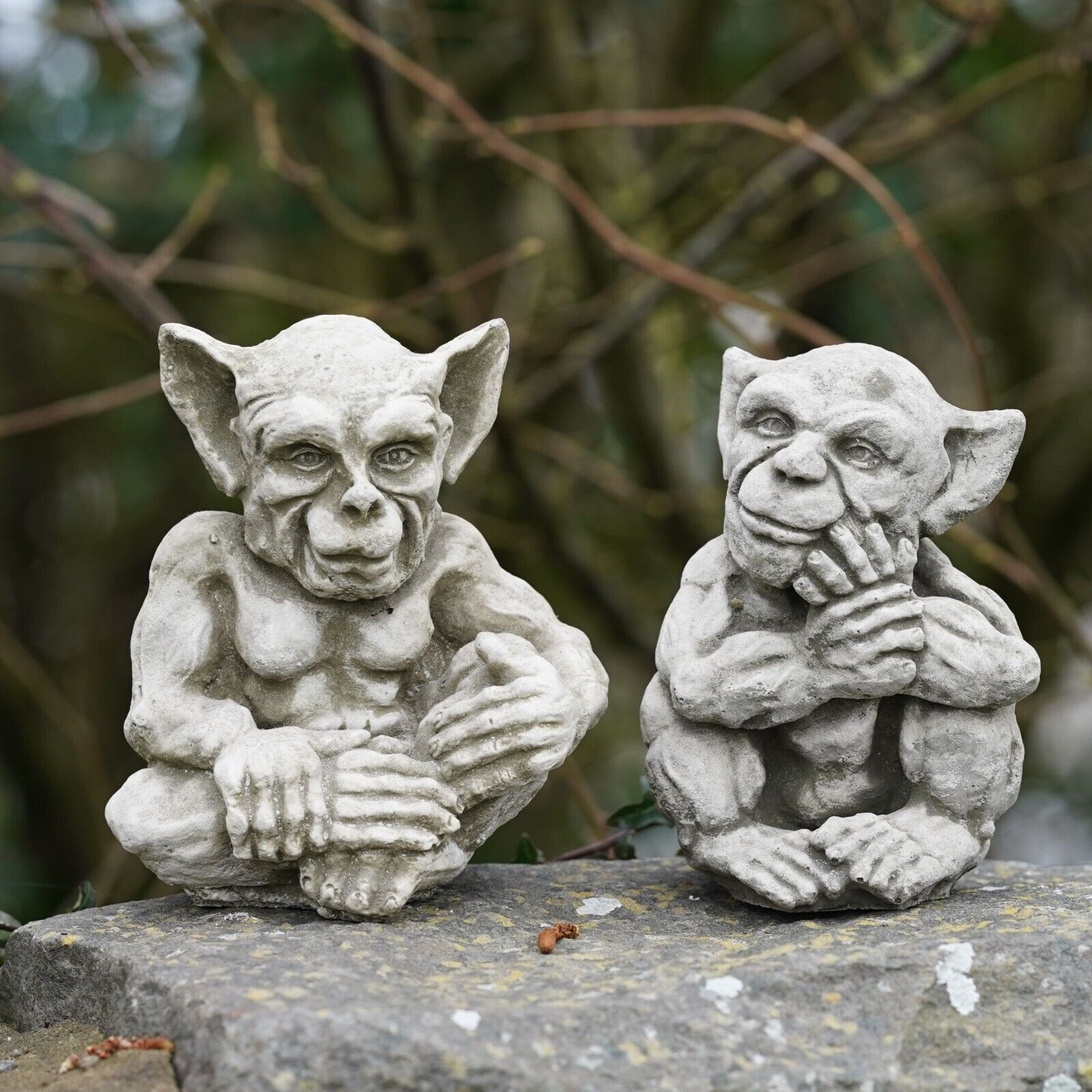 Pair of Sprite Gremlin Stone Statues