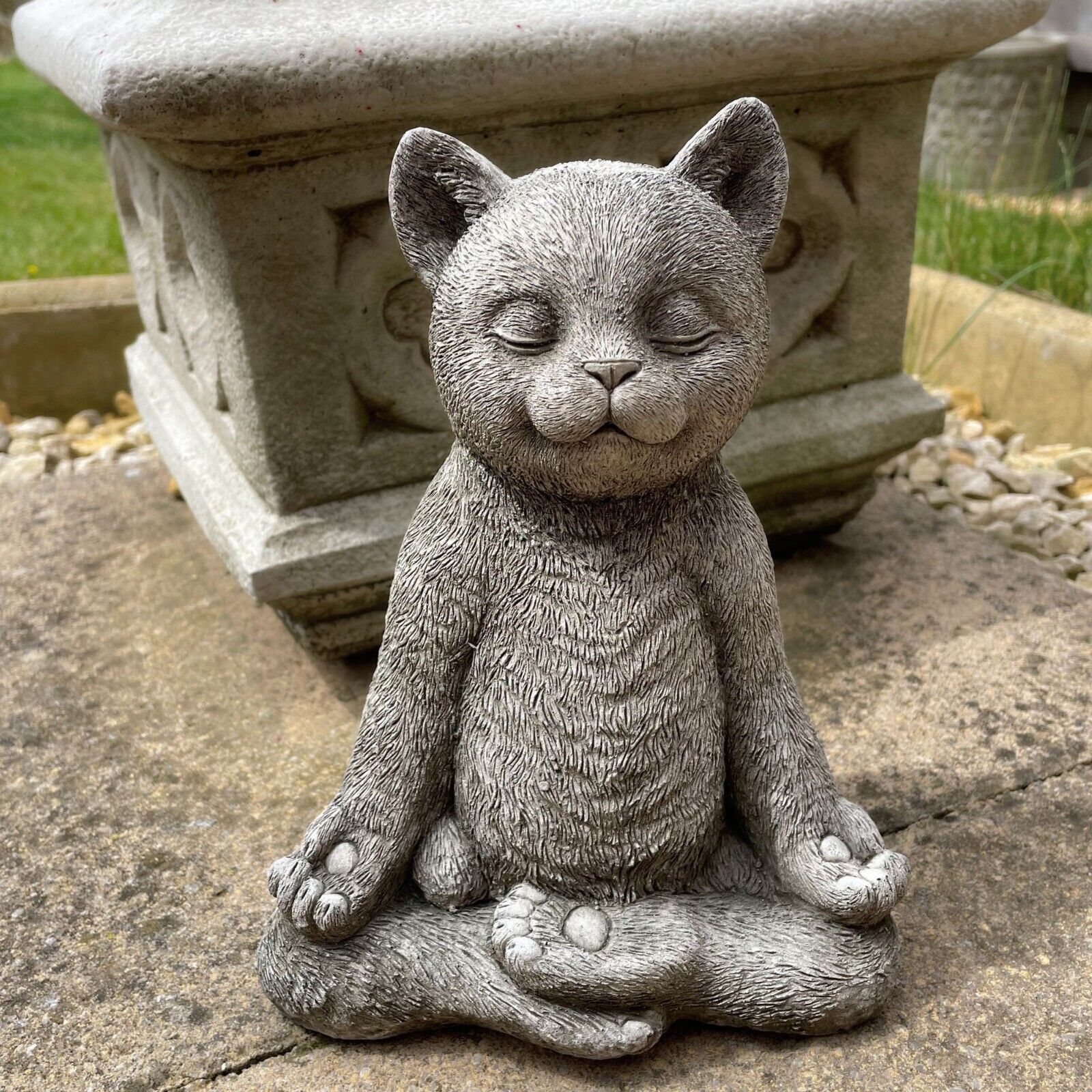 Meditating Cat Stone Garden Statue