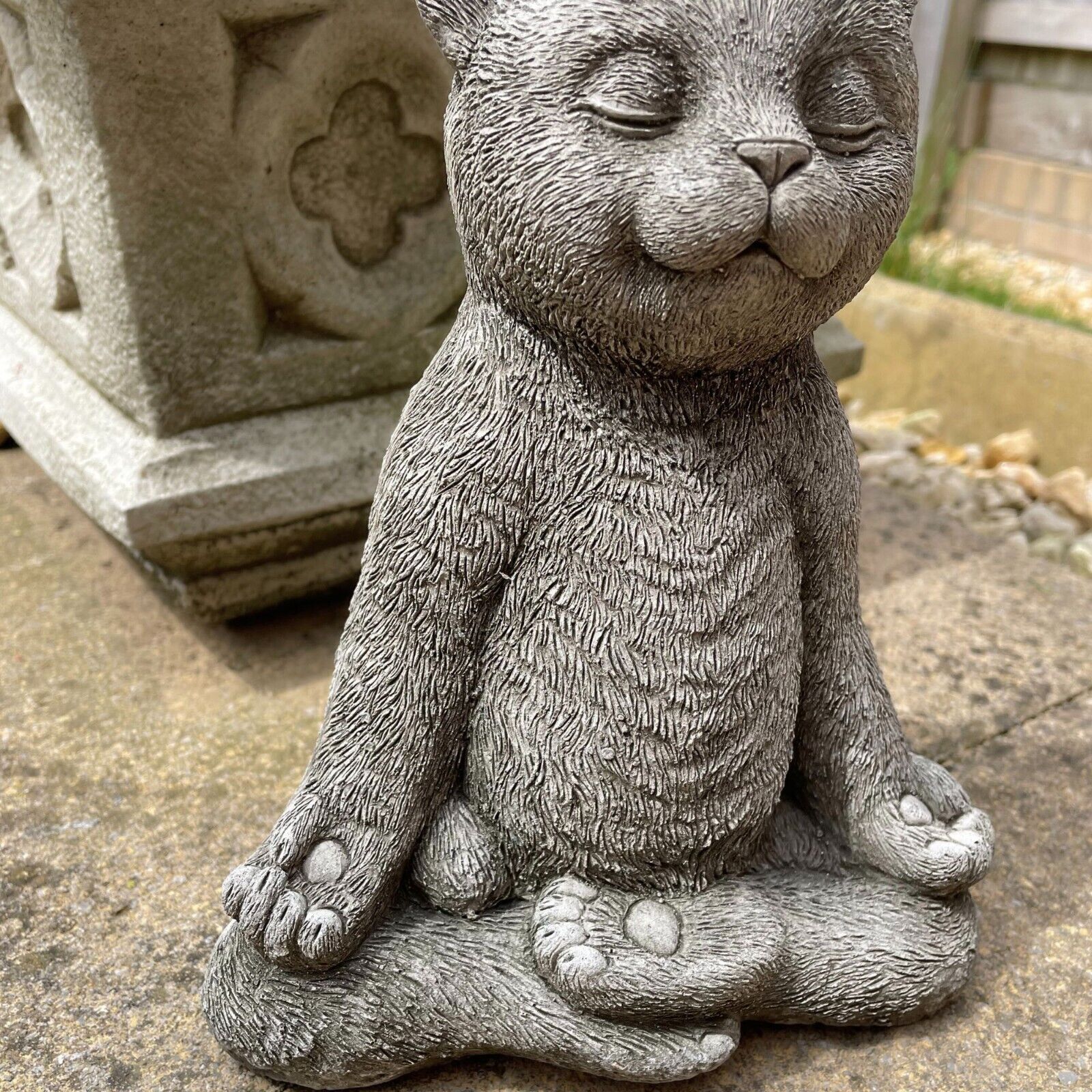 Meditating Cat Stone Garden Statue