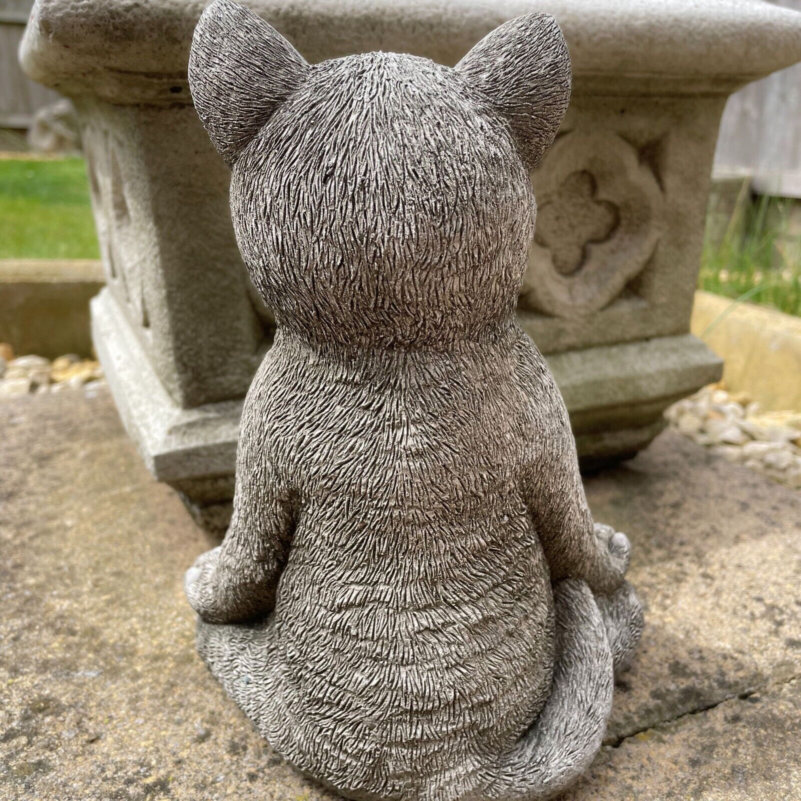 Meditating Cat Stone Garden Statue