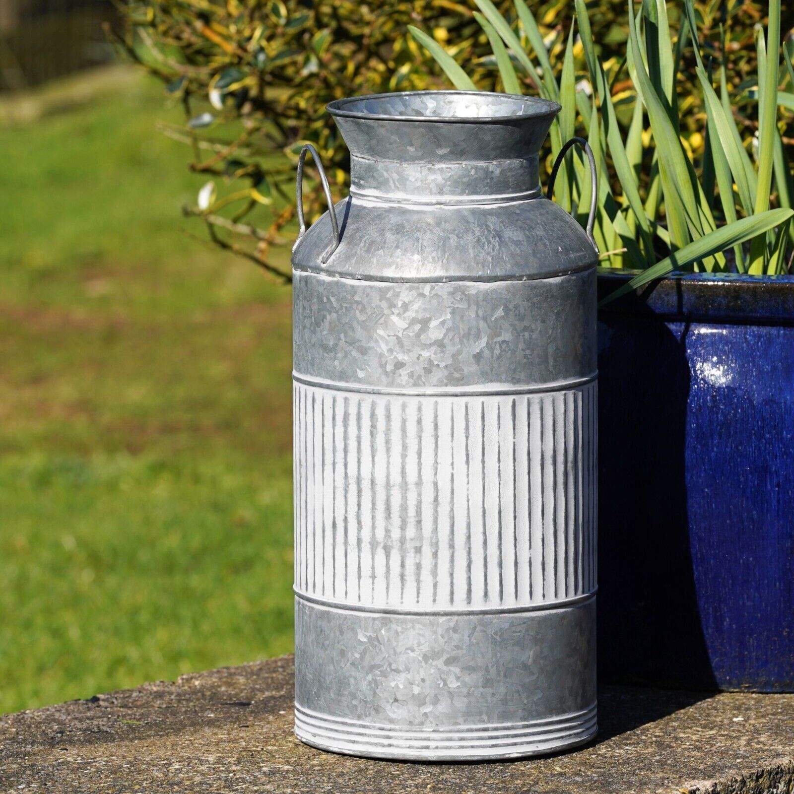 Galvanised Milk Churn Ribbed Planter