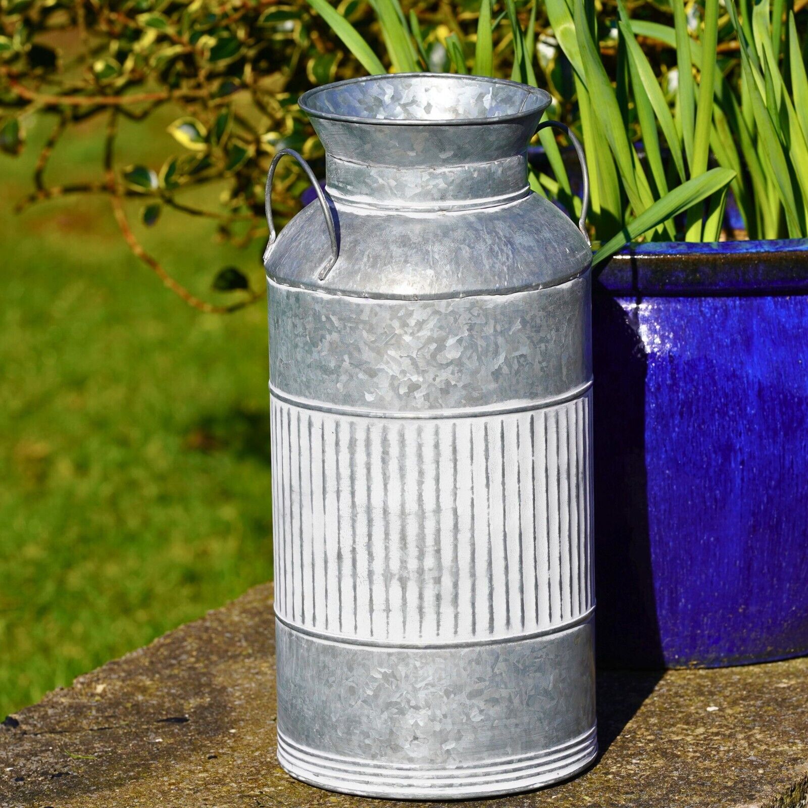 Galvanised Milk Churn Ribbed Planter