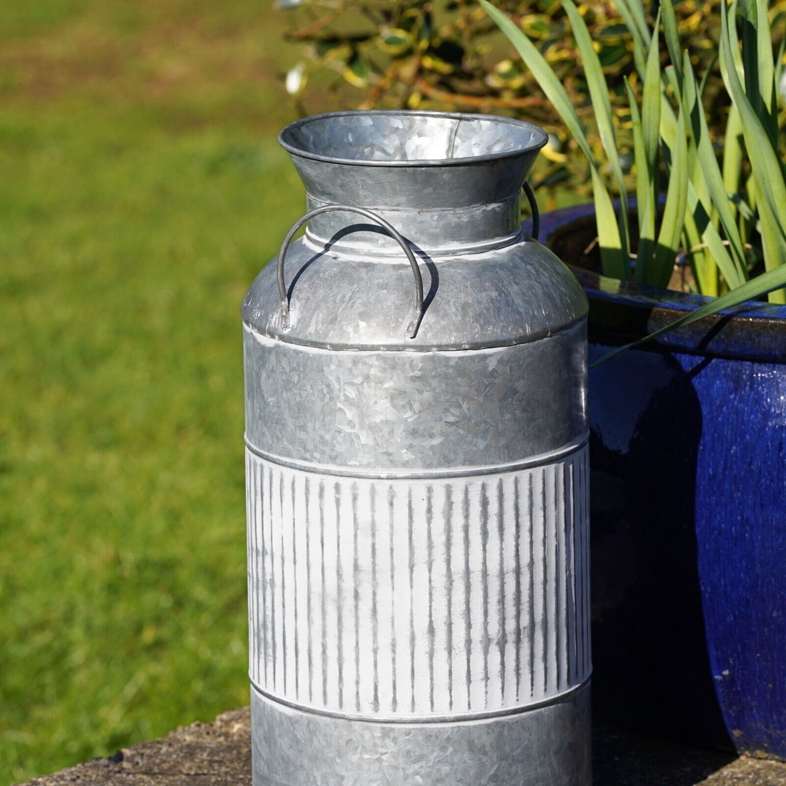 Galvanised Milk Churn Ribbed Planter