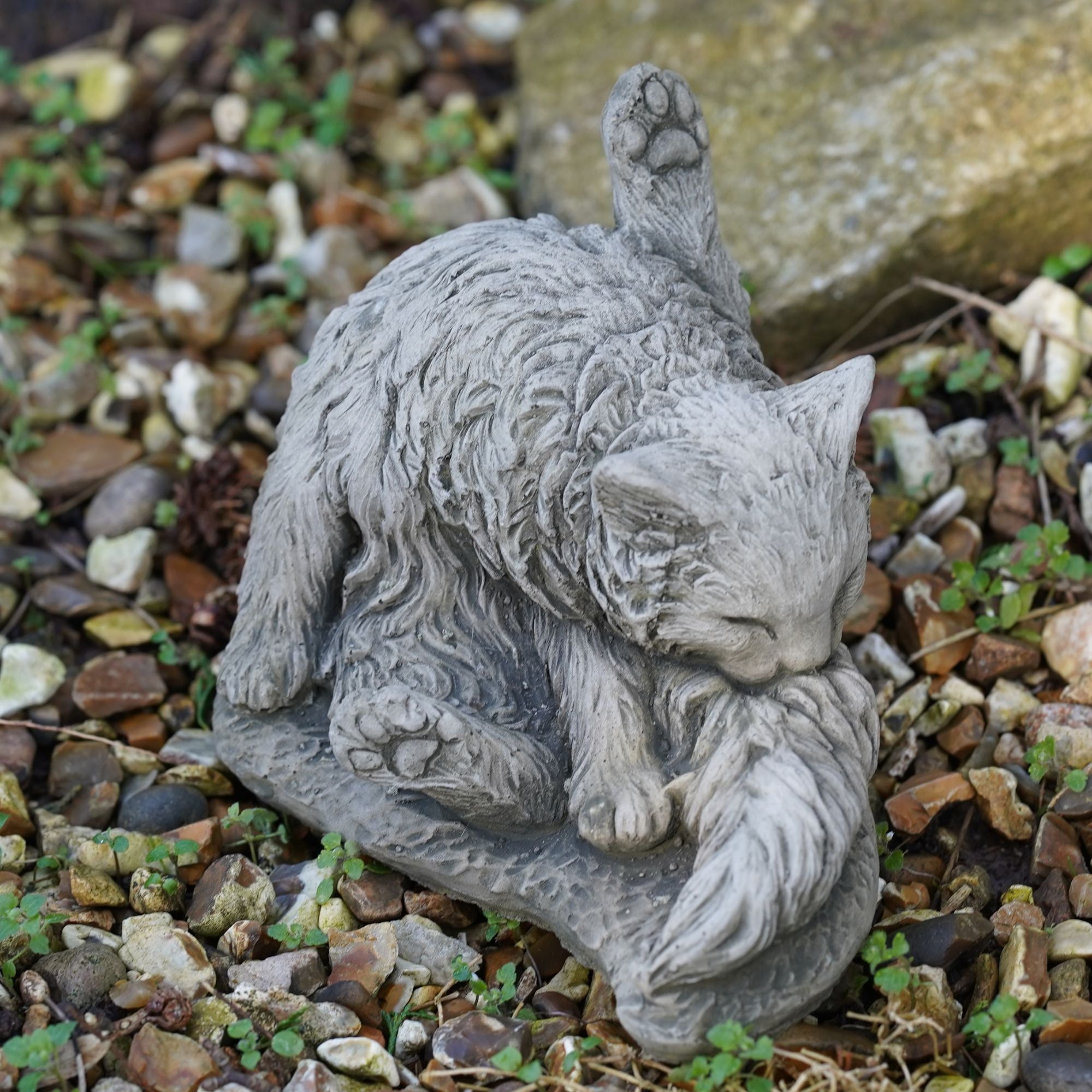 Washing Cat Stone Statue