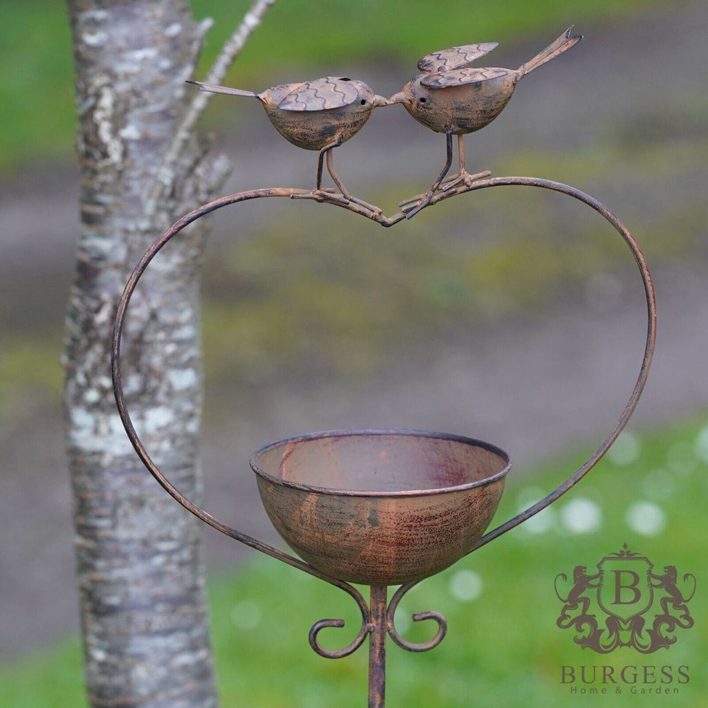 Robins on Heart Bird Bath Feeder