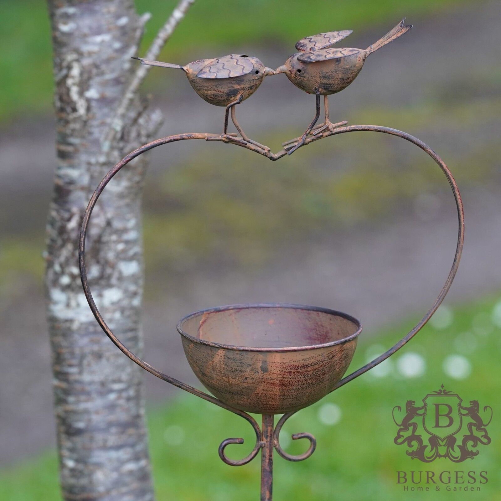 Robins on Heart Bird Bath Feeder