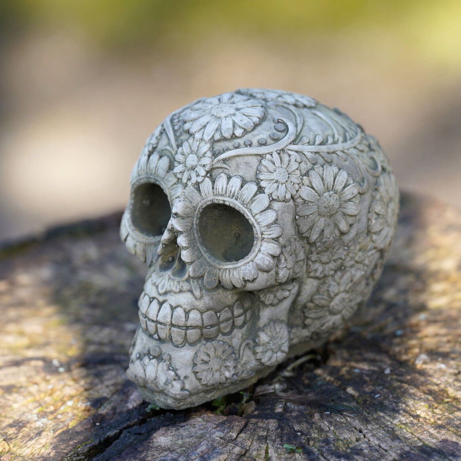 Blossom Skull Stone Statue