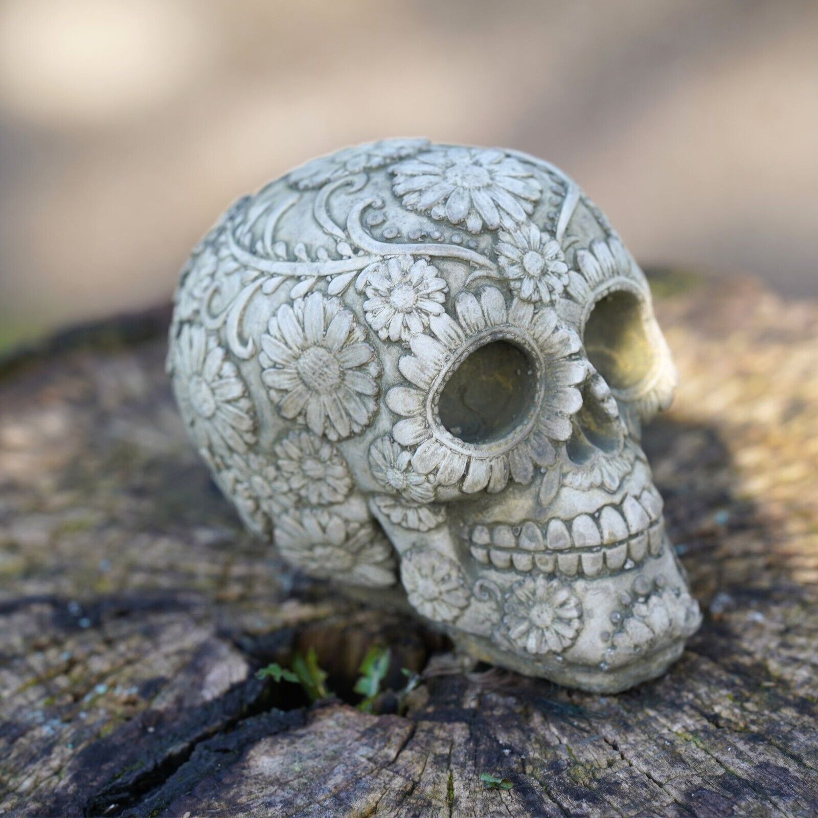 Blossom Skull Stone Statue