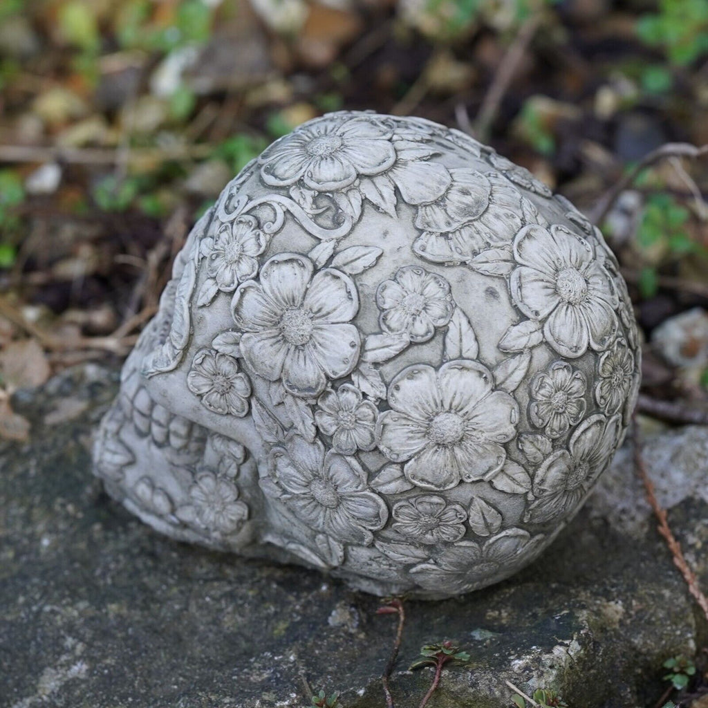 Floral Skull Stone Statue