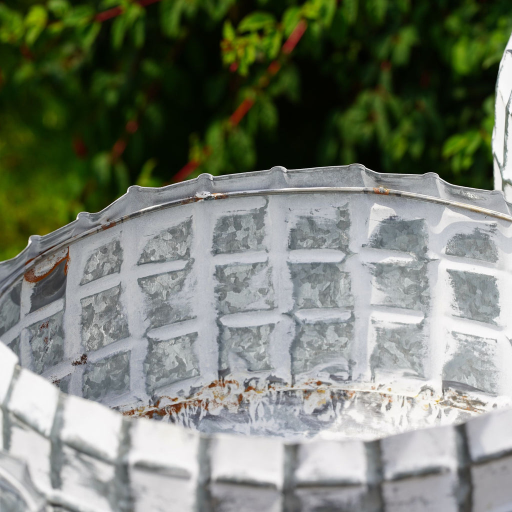 Galvanised Metal Large Planter White Wash Check Set 3