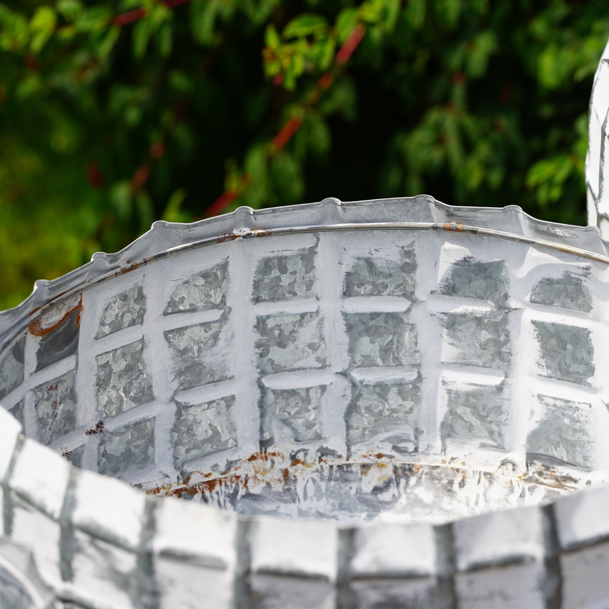 Galvanised Metal Large Planter White Wash Check Set 3