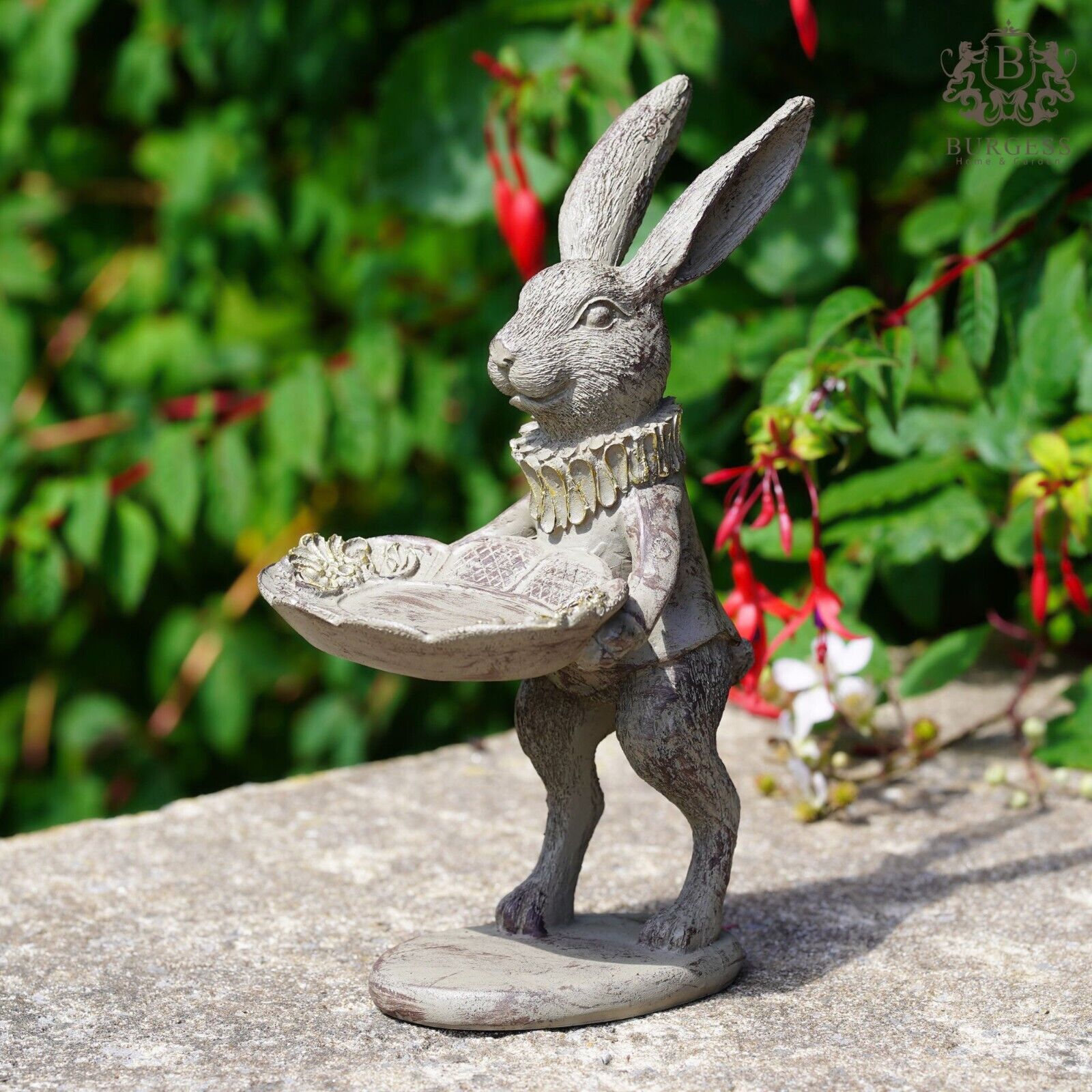 Hare with Tray Bird Feeder Statue
