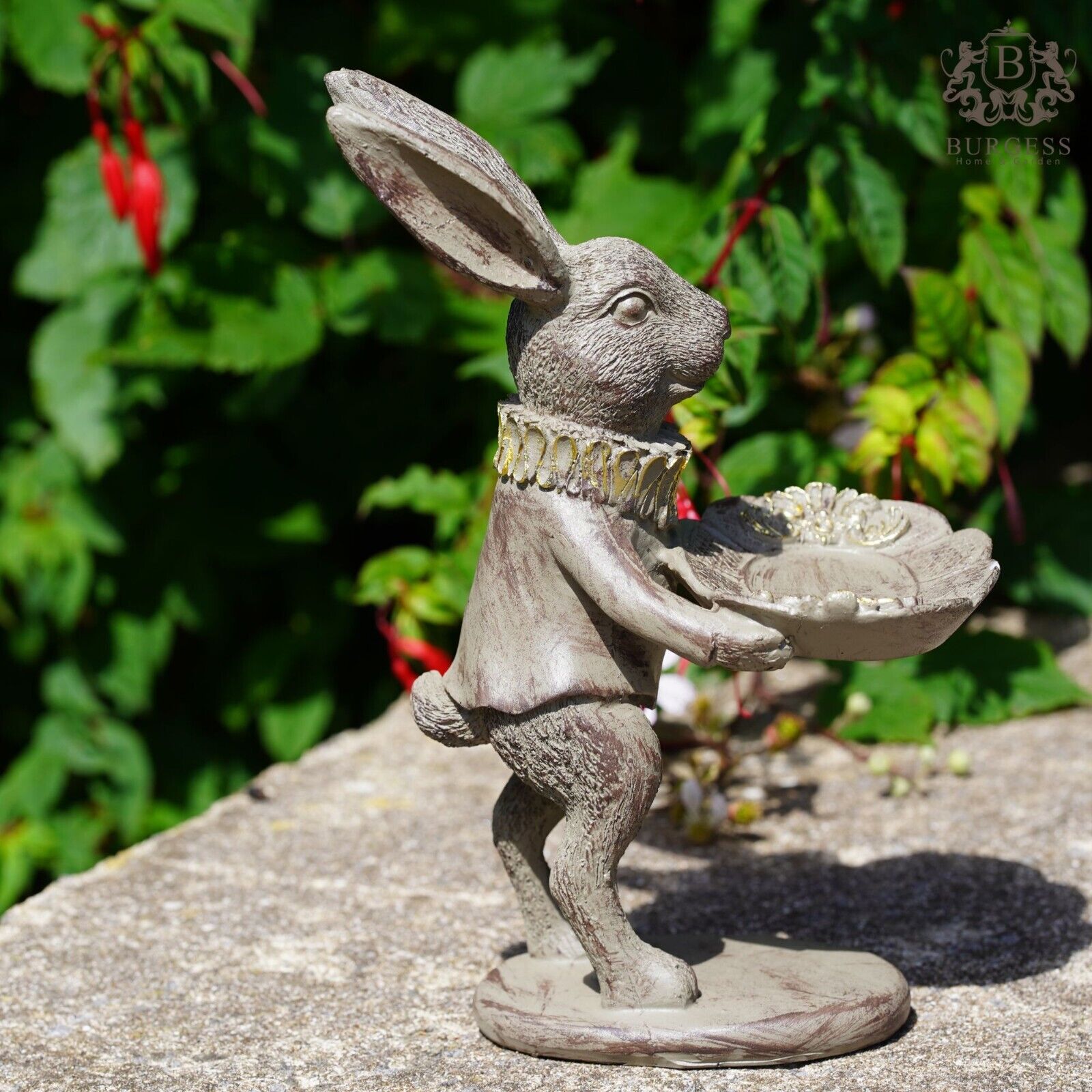 Hare with Tray Bird Feeder Statue