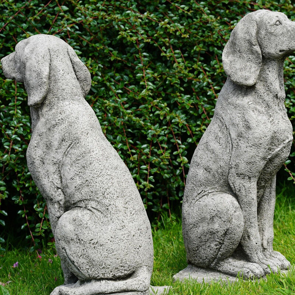 Pair of Large Hound Stone Statues