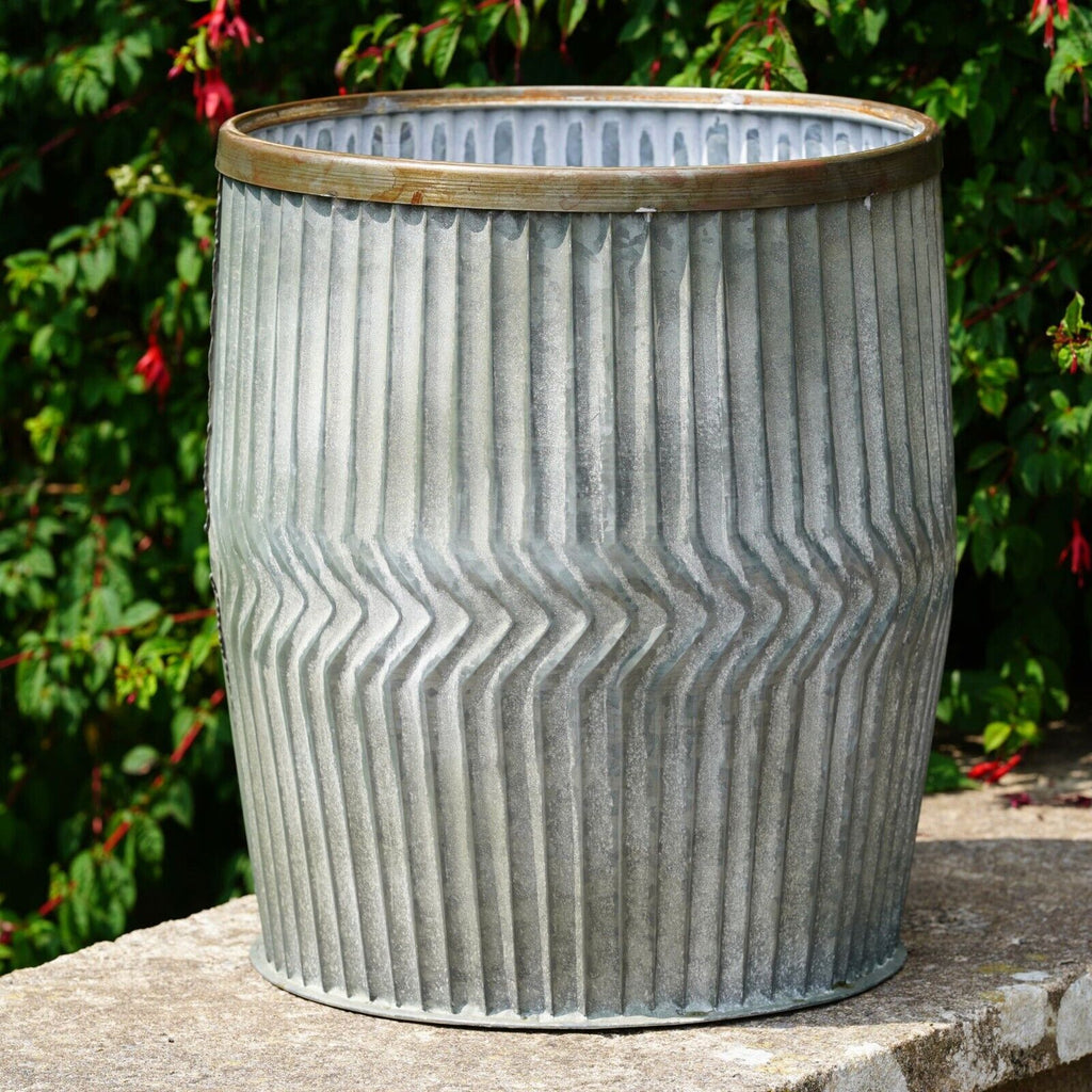 Large Dolly Tub Galvanised Metal Chevron Garden Planter