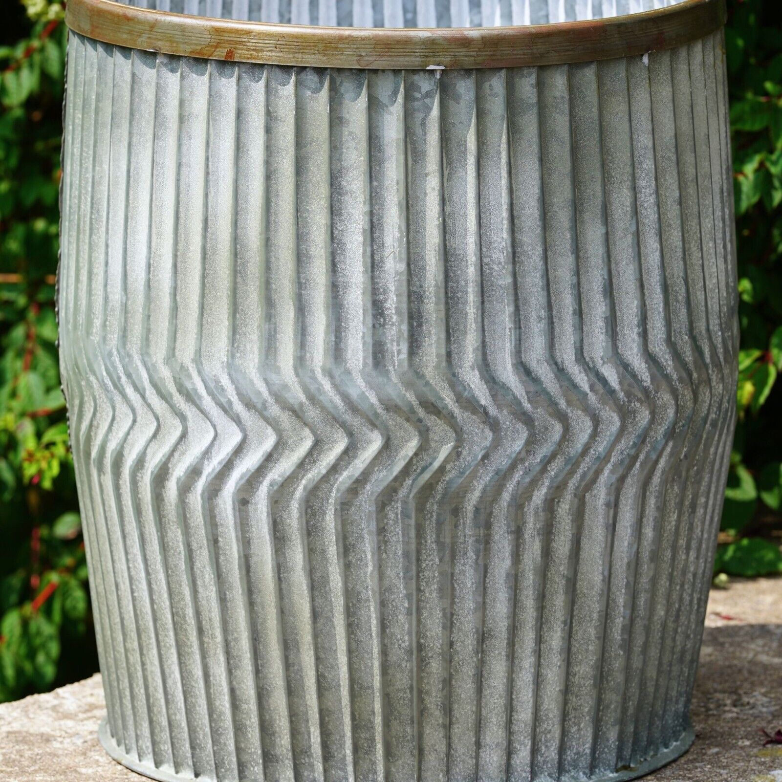 Large Dolly Tub Galvanised Metal Chevron Garden Planter