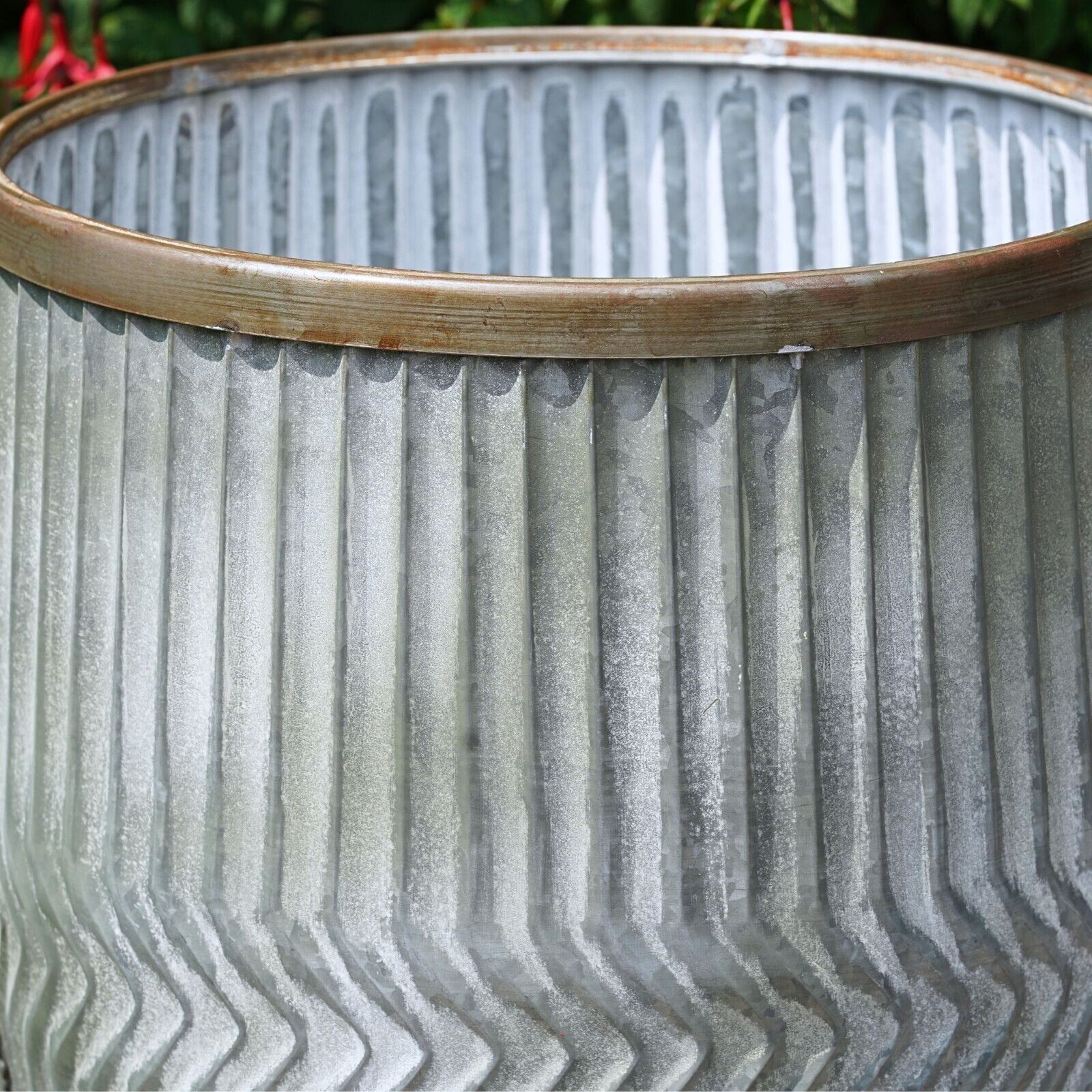 Large Dolly Tub Galvanised Metal Chevron Garden Planter