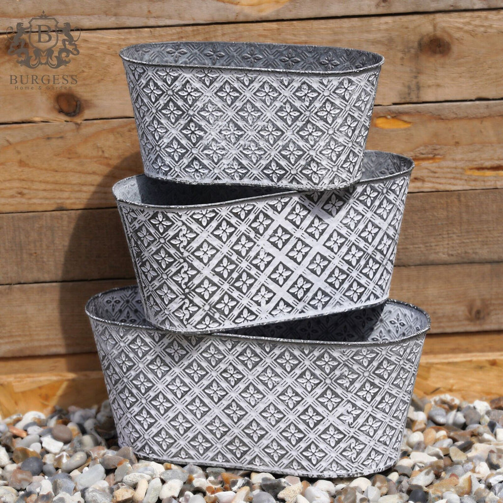 Floral Rose Galvanised Metal Planter