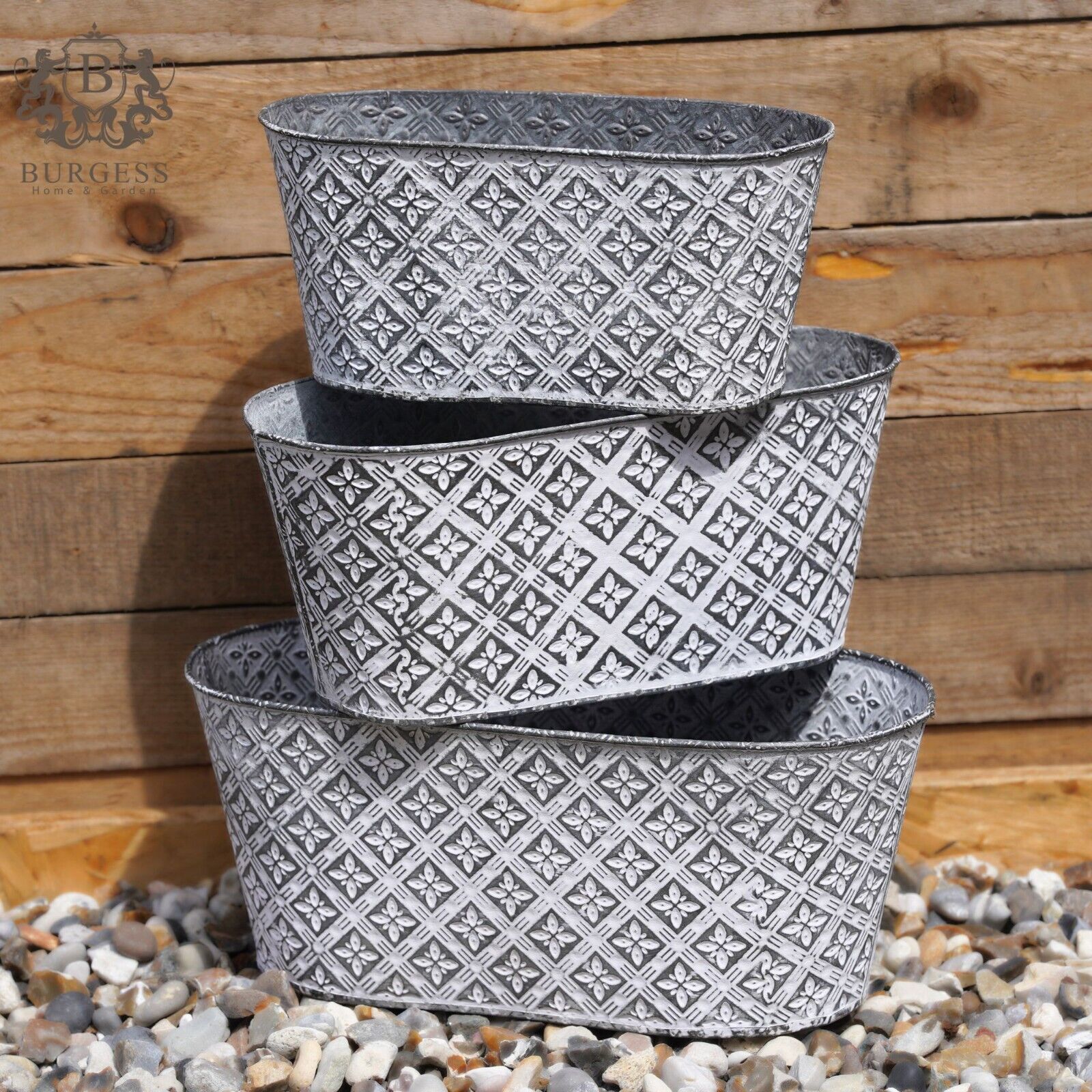 Floral Rose Galvanised Metal Planter