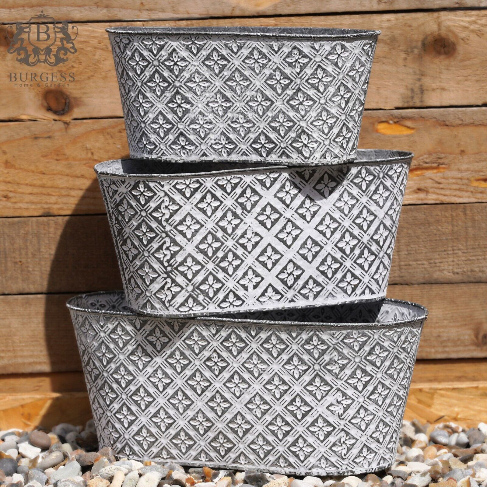 Floral Rose Galvanised Metal Planter