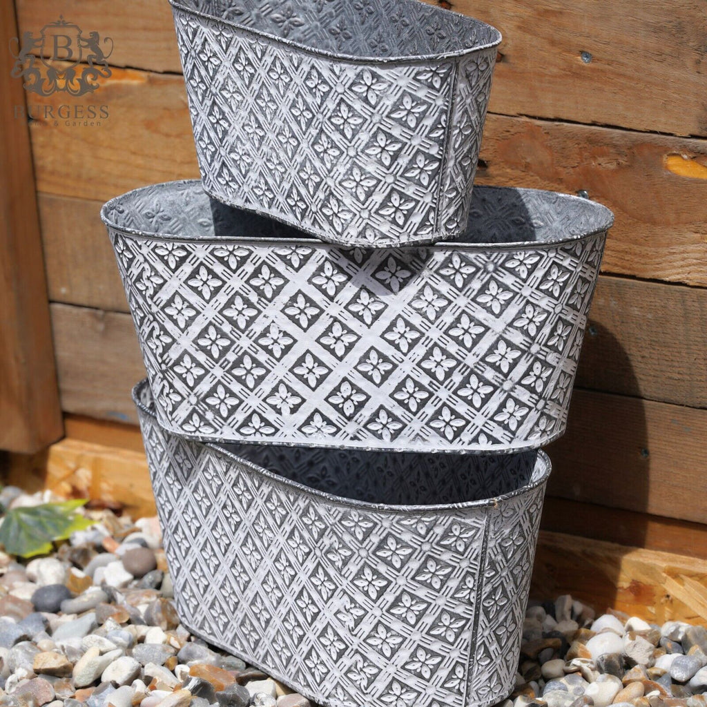 Floral Rose Galvanised Metal Planter