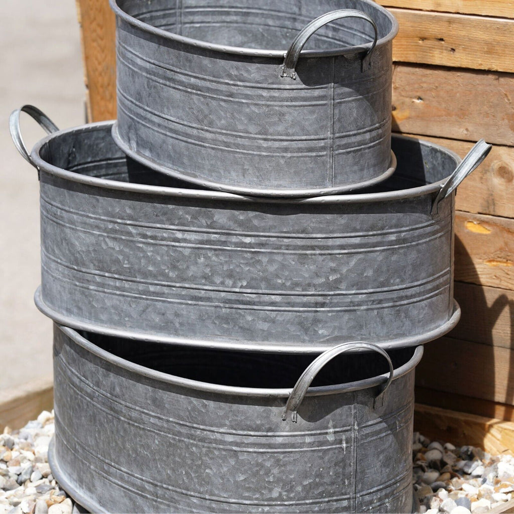 Tub Planter Galvanised Metal Flower Pot