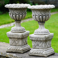 Pair of Vase Urns + Plinth Stone Planters