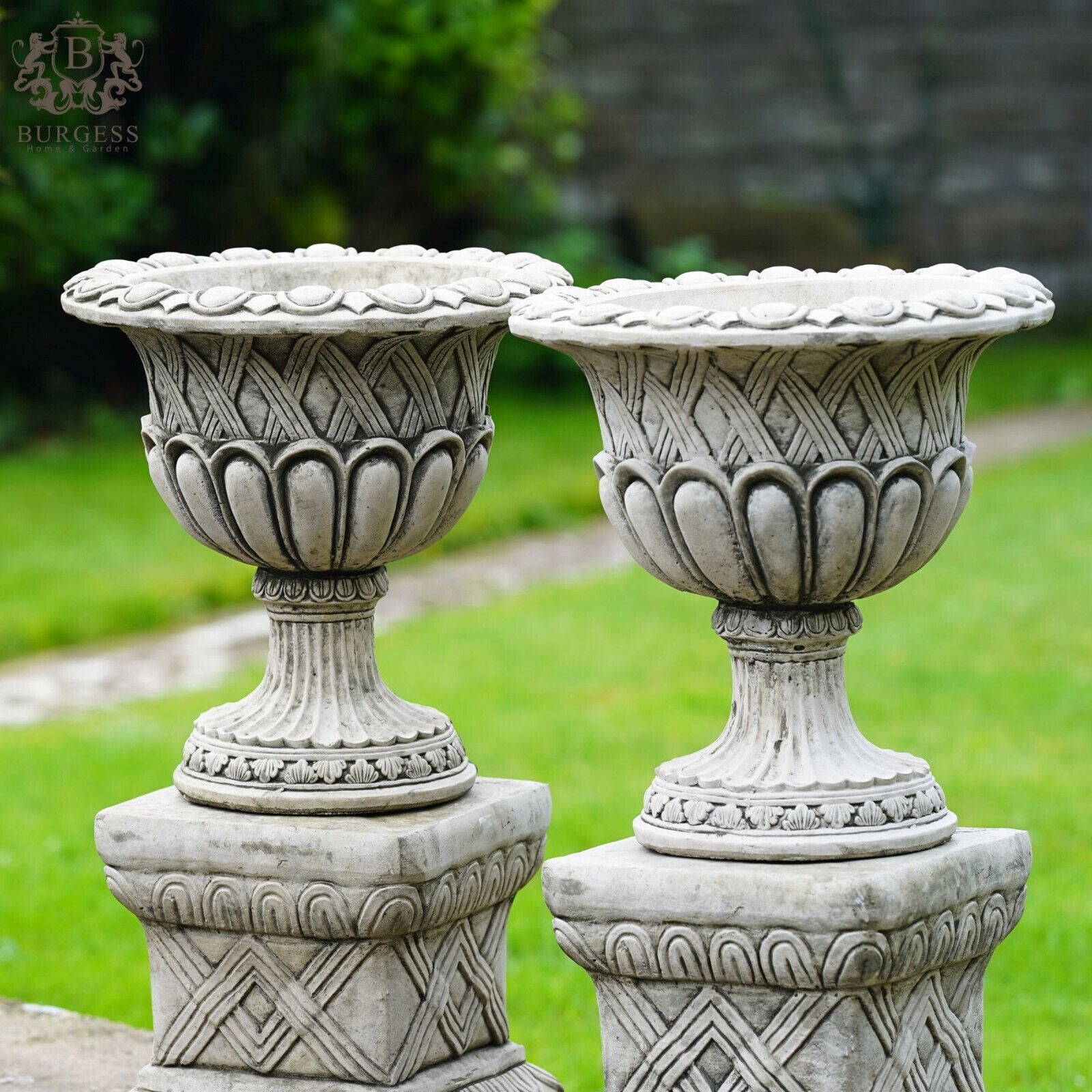 Pair of Vase Urns + Plinth Stone Planters
