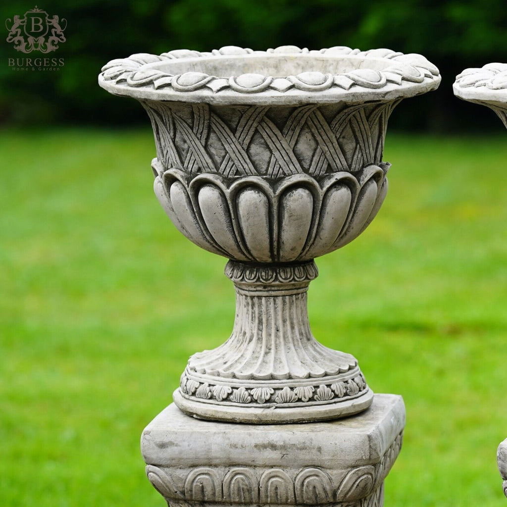 Pair of Vase Urns + Plinth Stone Planters