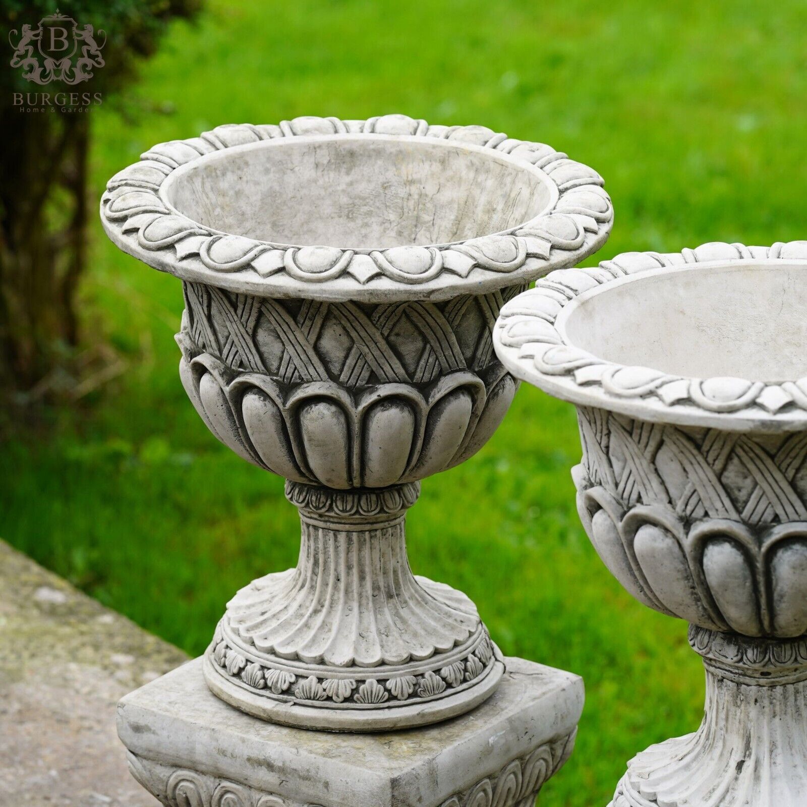 Pair of Vase Urns + Plinth Stone Planters