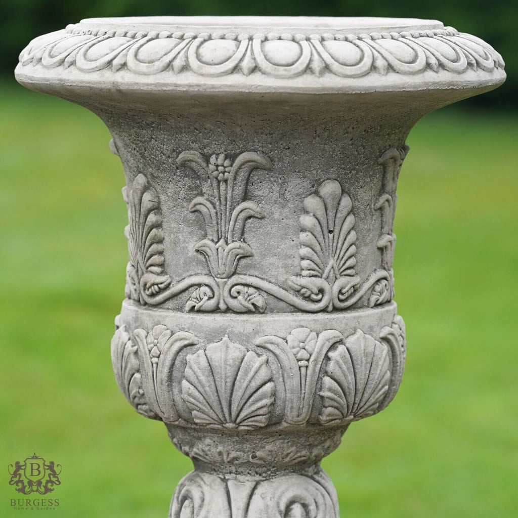 Pair of Classical Urns + Plinths Stone Planters