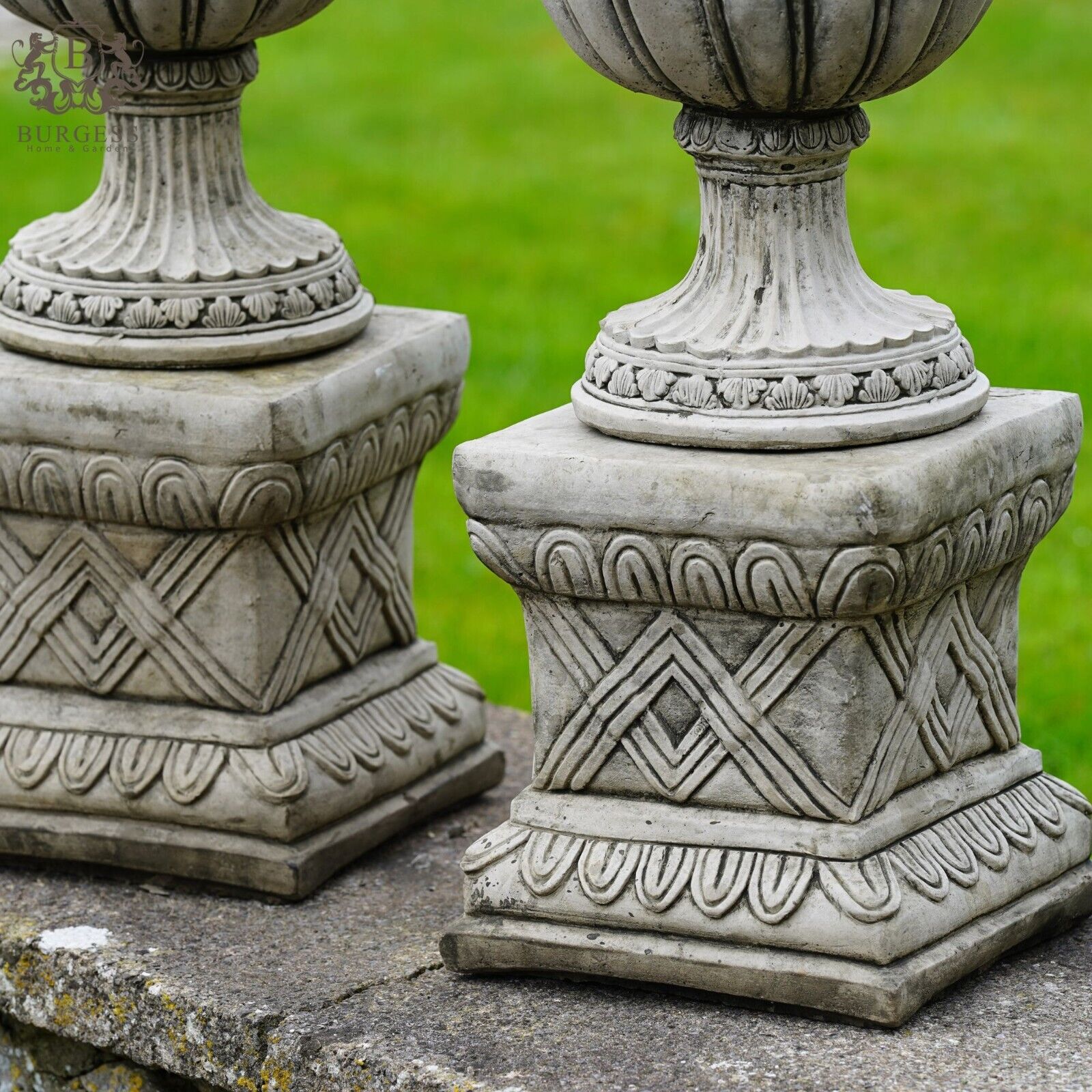 Pair of Vase Urns + Plinth Stone Planters