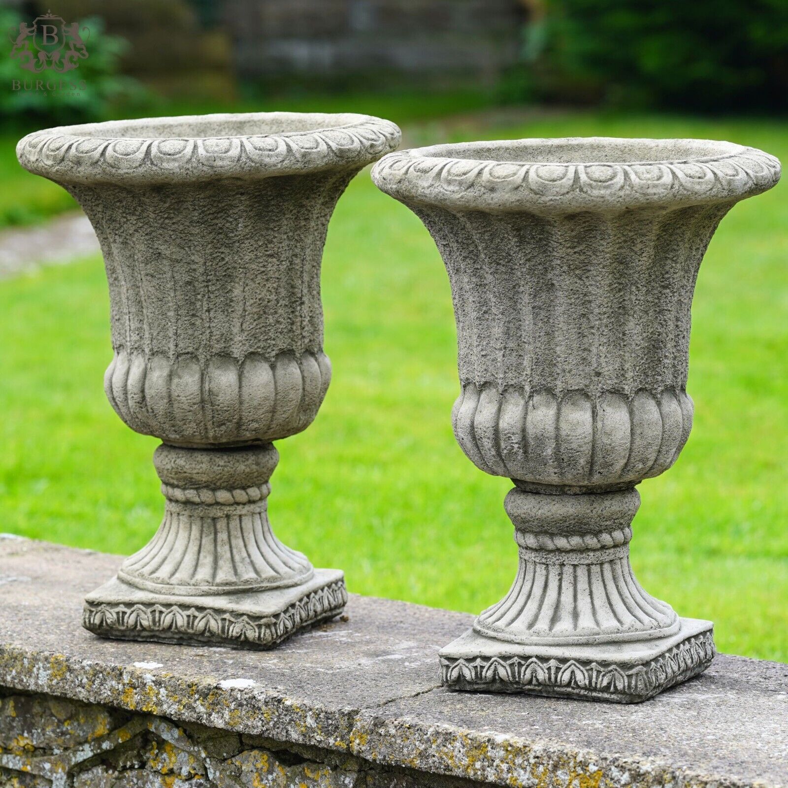 Pair of Large Fluted Urns | Stone Planters