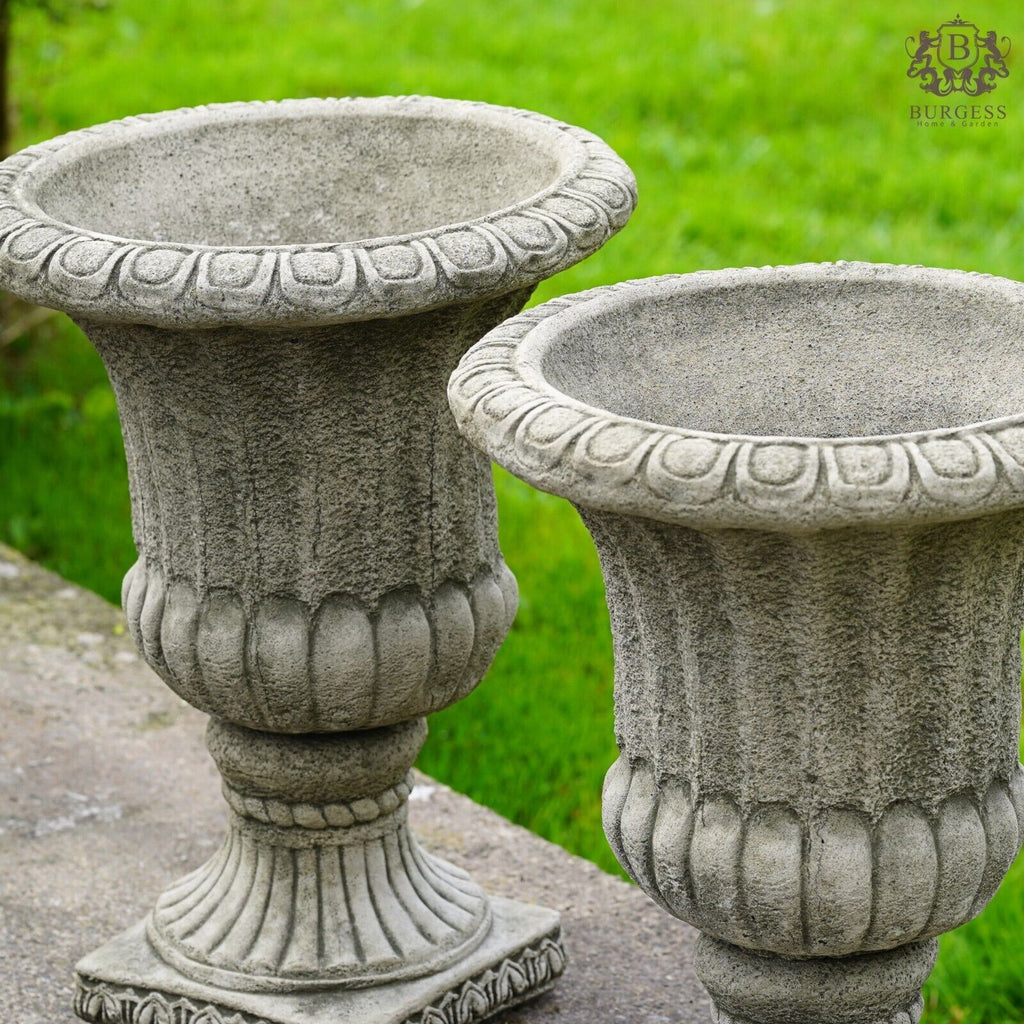 Pair of Large Fluted Urns | Stone Planters