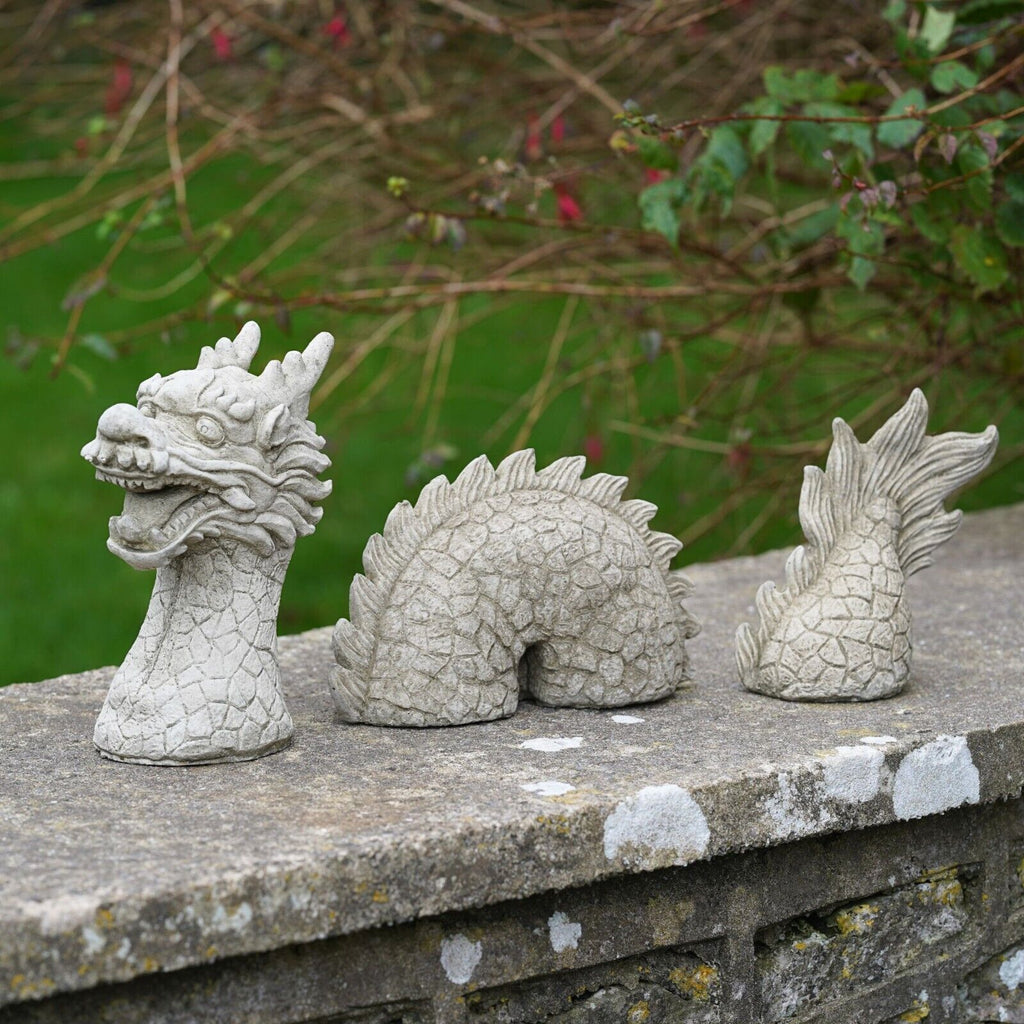 Large 3 Pc Chinese Dragon Stone Statue