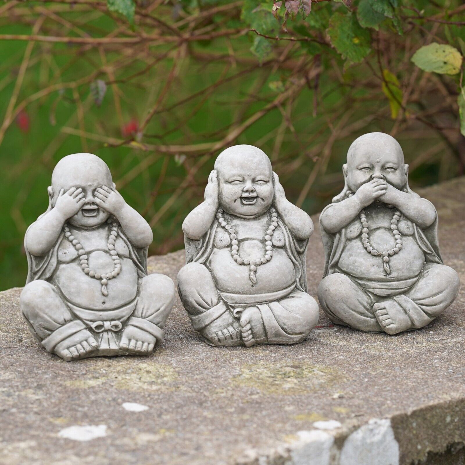 Set of 3 Monks Stone Statues | Oriental Buddhas