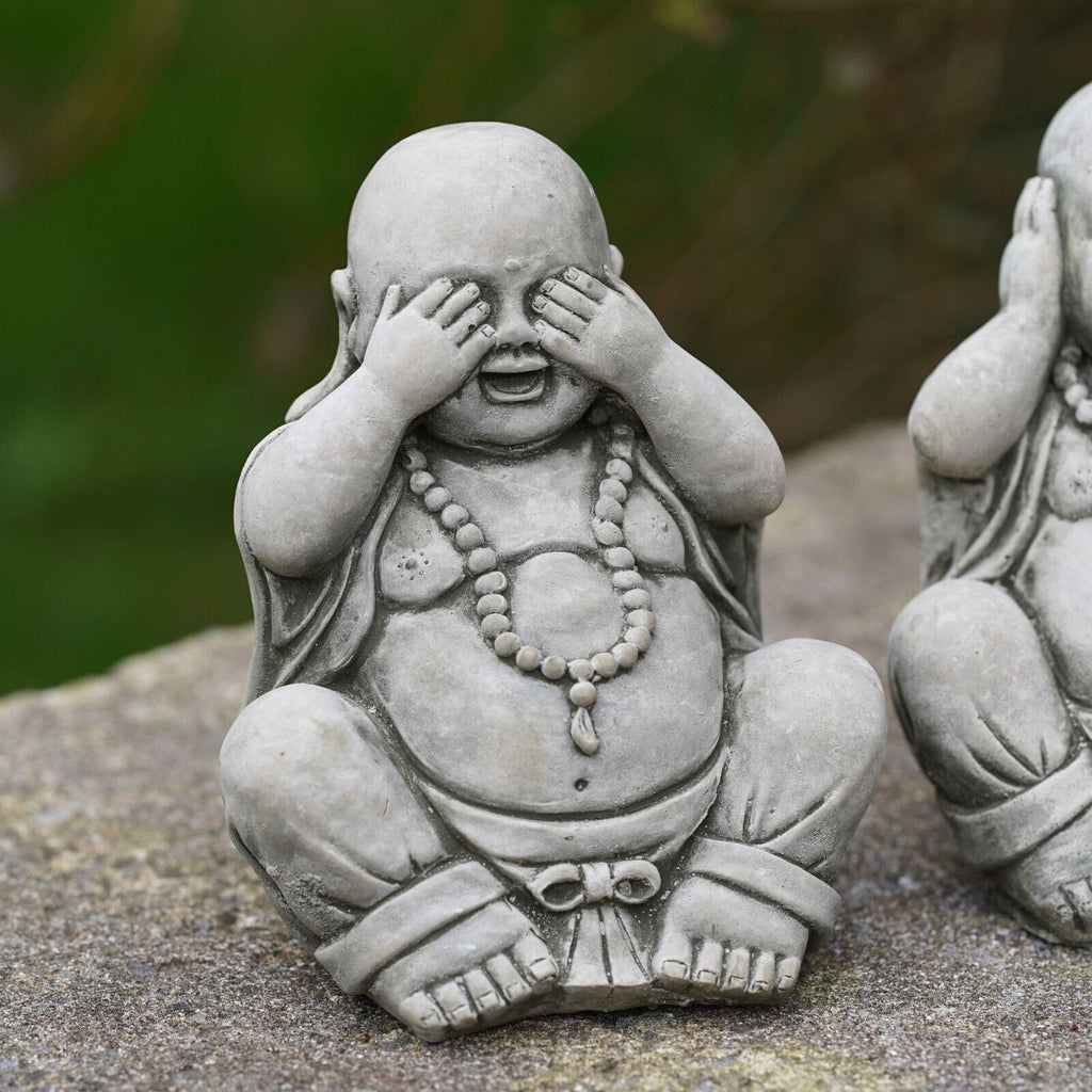 Set of 3 Monks Stone Statues | Oriental Buddhas