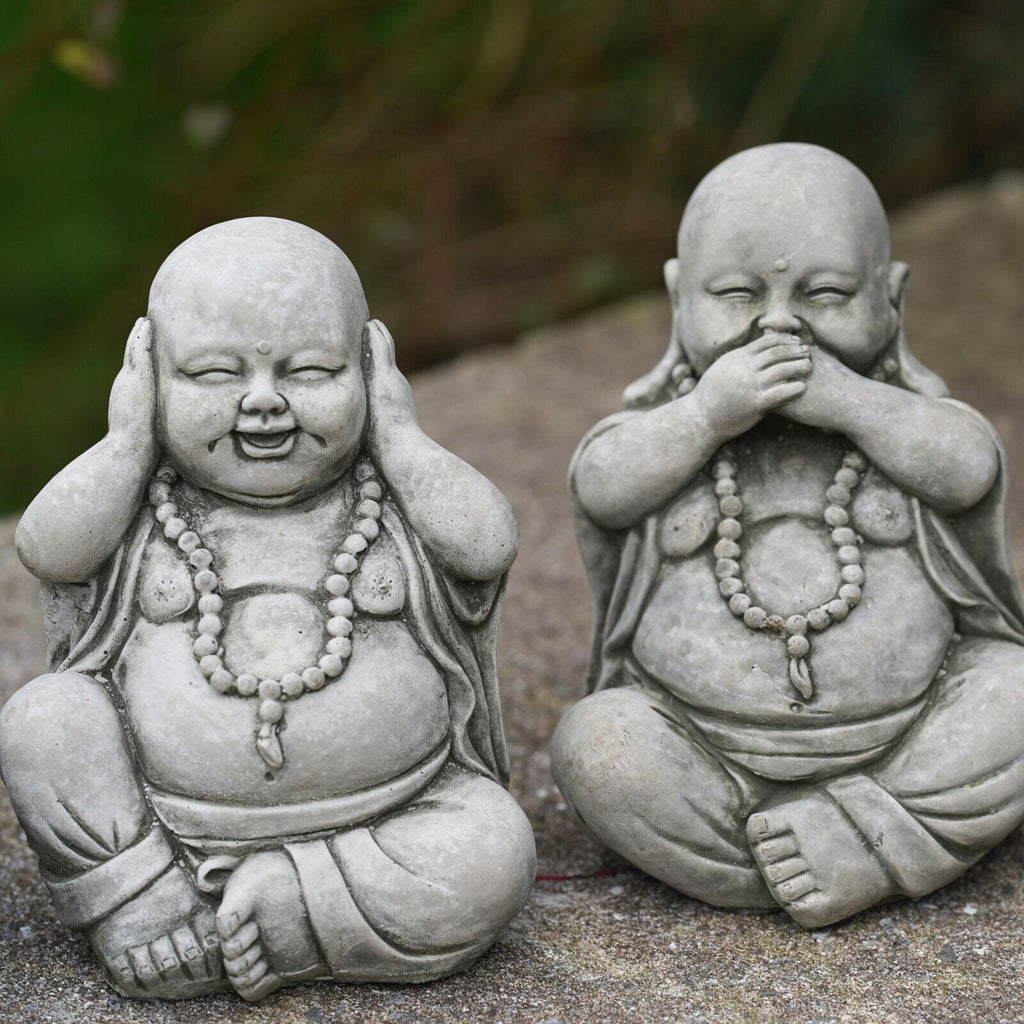 Set of 3 Monks Stone Statues | Oriental Buddhas