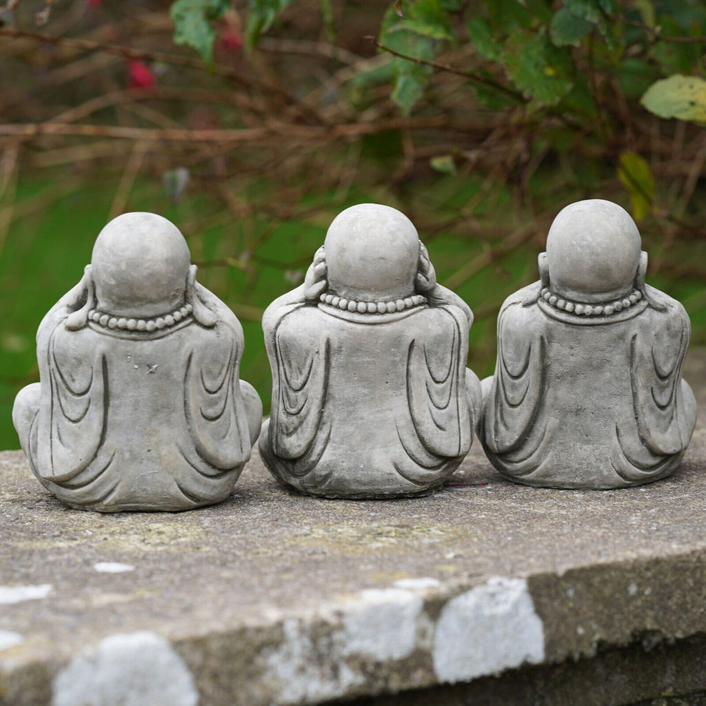 Set of 3 Monks Stone Statues | Oriental Buddhas