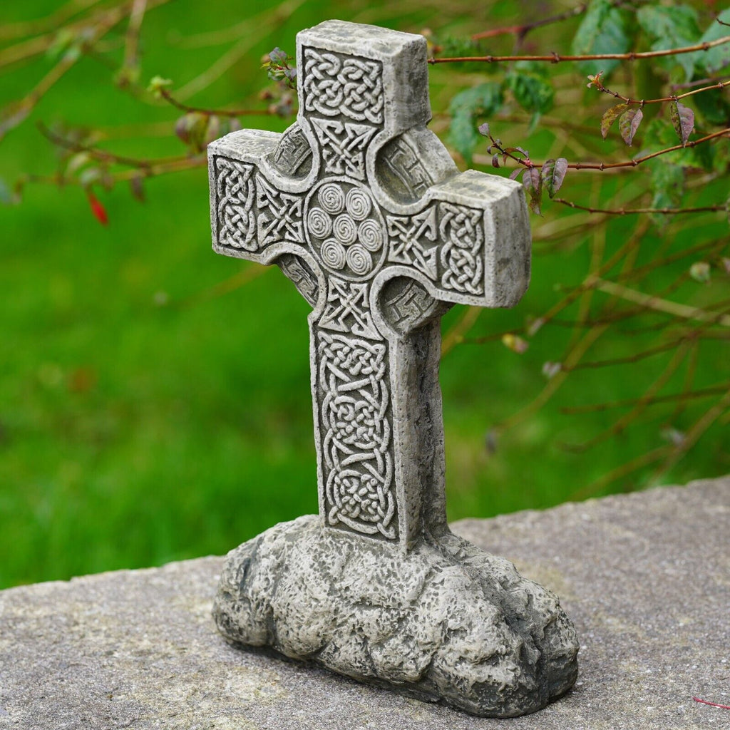 Celtic Cross Large Stone Statue with Base