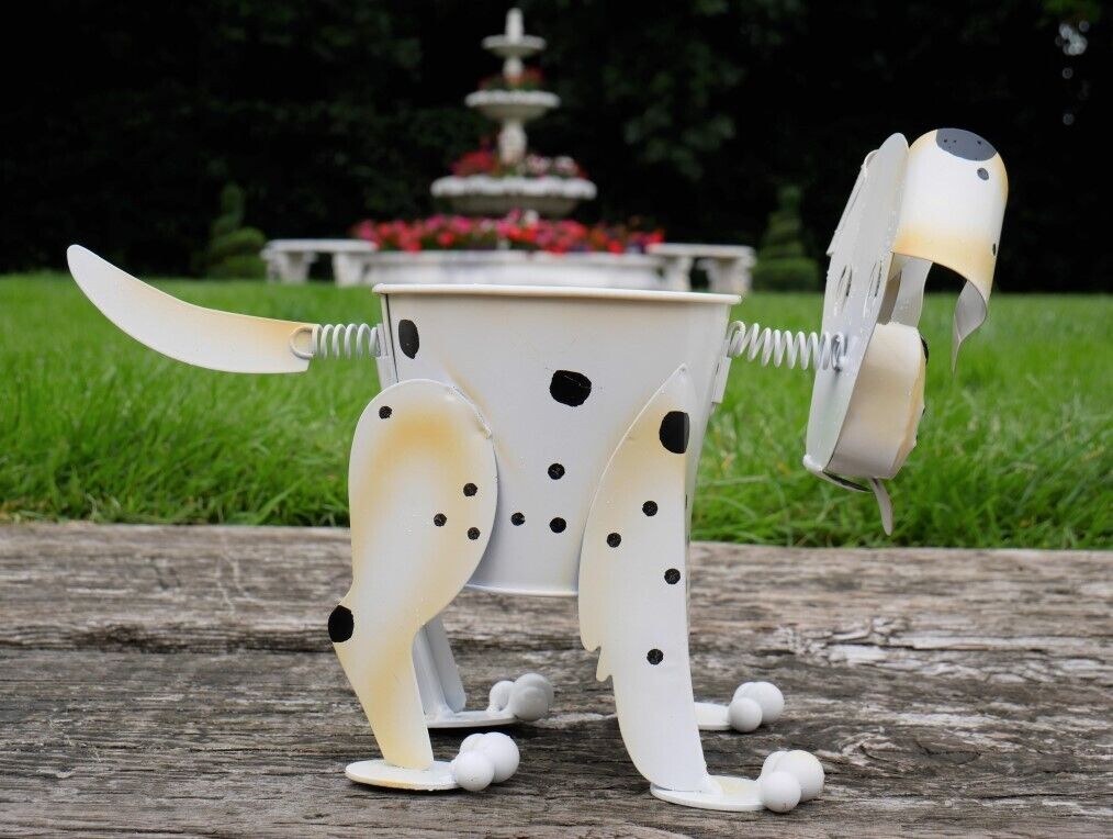 Dalmatian Dog Planter Metal Nodding Puppy Flower Pot