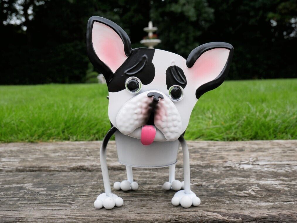 French Bulldog Planter Metal Nodding Puppy Dog Flower Pot