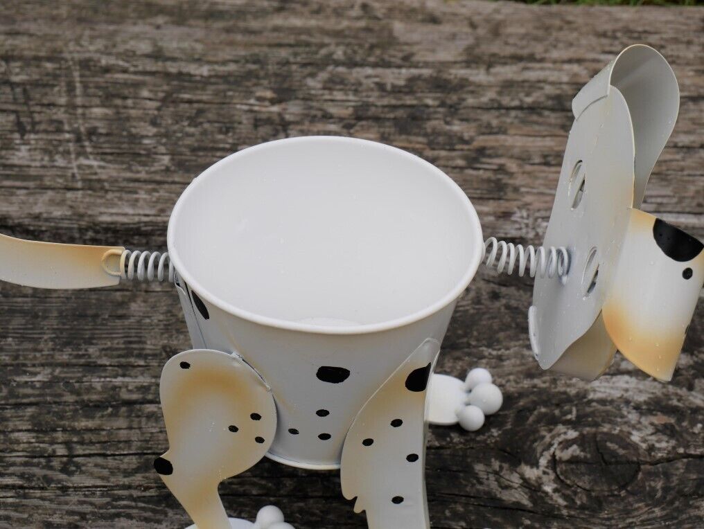Dalmatian Dog Planter Metal Nodding Puppy Flower Pot