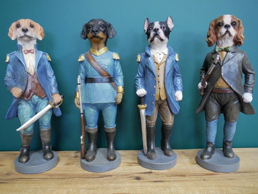 Vintage Militia Dogs Set 4 Resin Military Puppy Dog