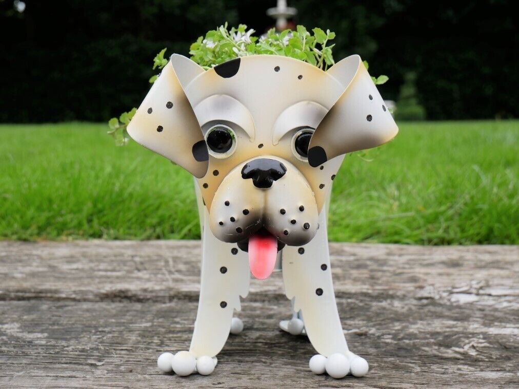 Dalmatian Dog Planter Metal Nodding Puppy Flower Pot