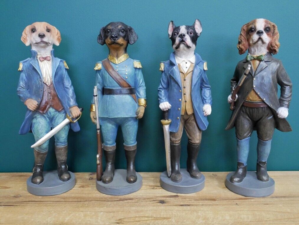 Vintage Militia Dogs Set 4 Resin Military Puppy Dog