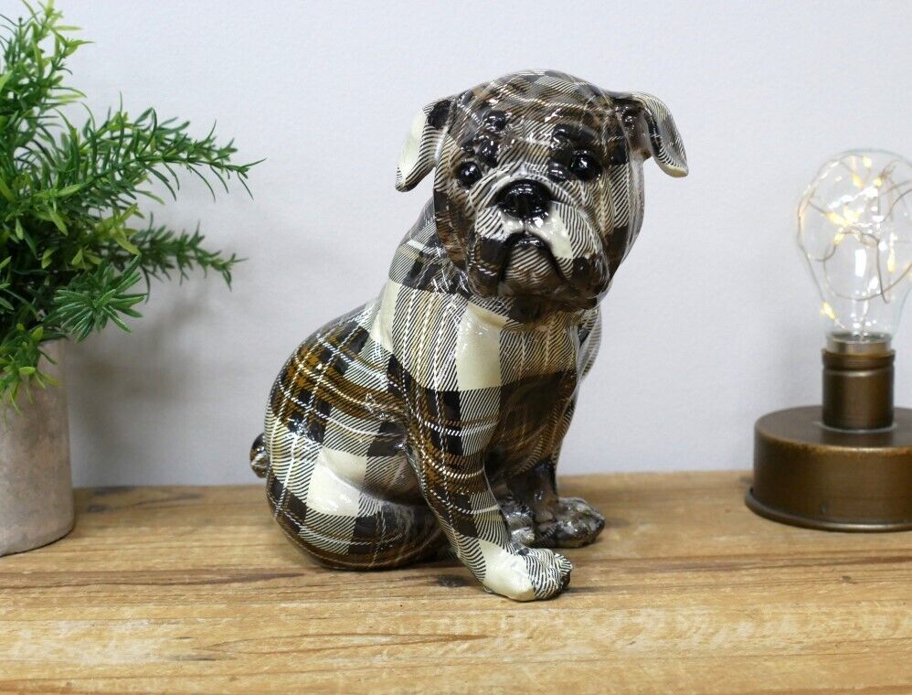 Tartan British Bulldog Resin Ornament