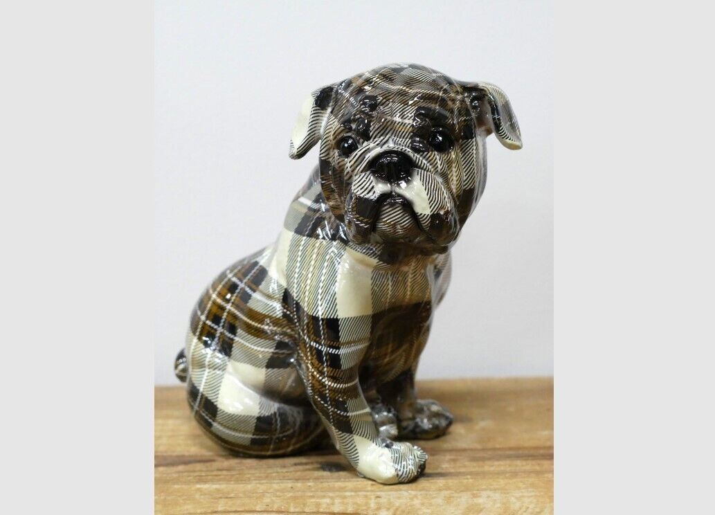 Tartan British Bulldog Resin Ornament
