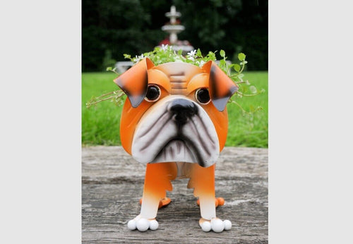 Bulldog Planter Metal Nodding Puppy Dog Flower Pot
